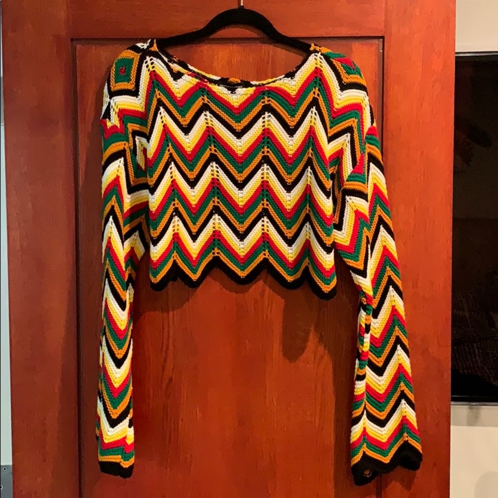 Cropped Knit Sweater Zig Zag Colorful Sweater-PLT